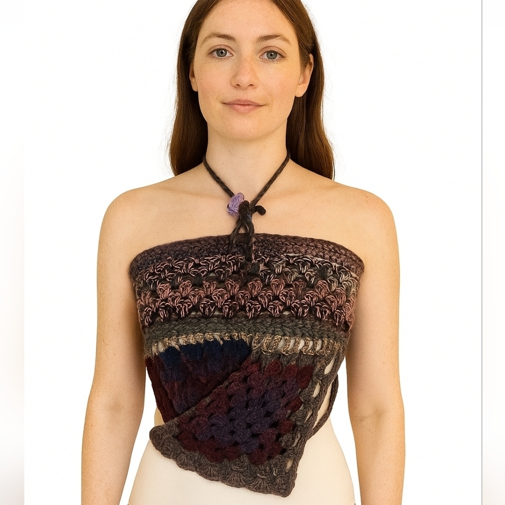 Handmade 4-way Crochet Halter Top Granny Square Purple